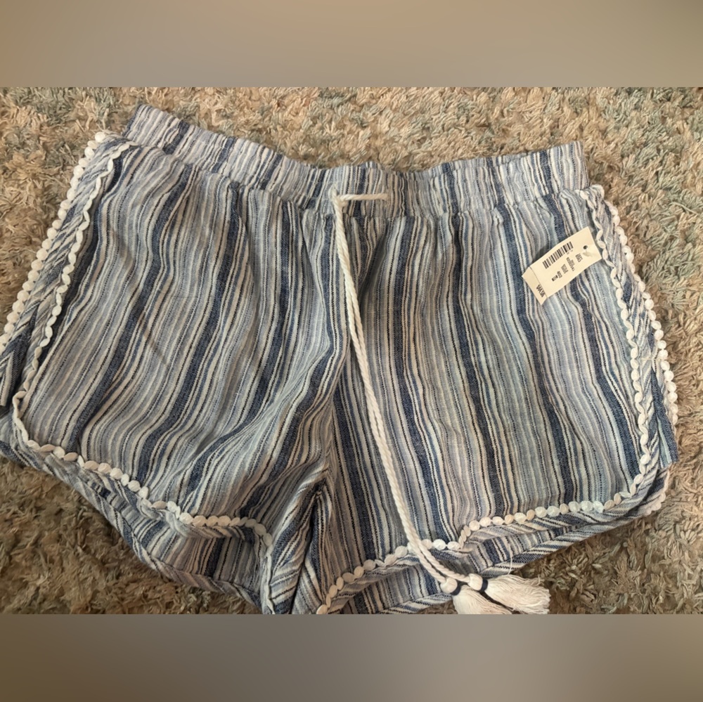 Aeropostale Blue and White Striped Tie-Waist Bermuda Shorts